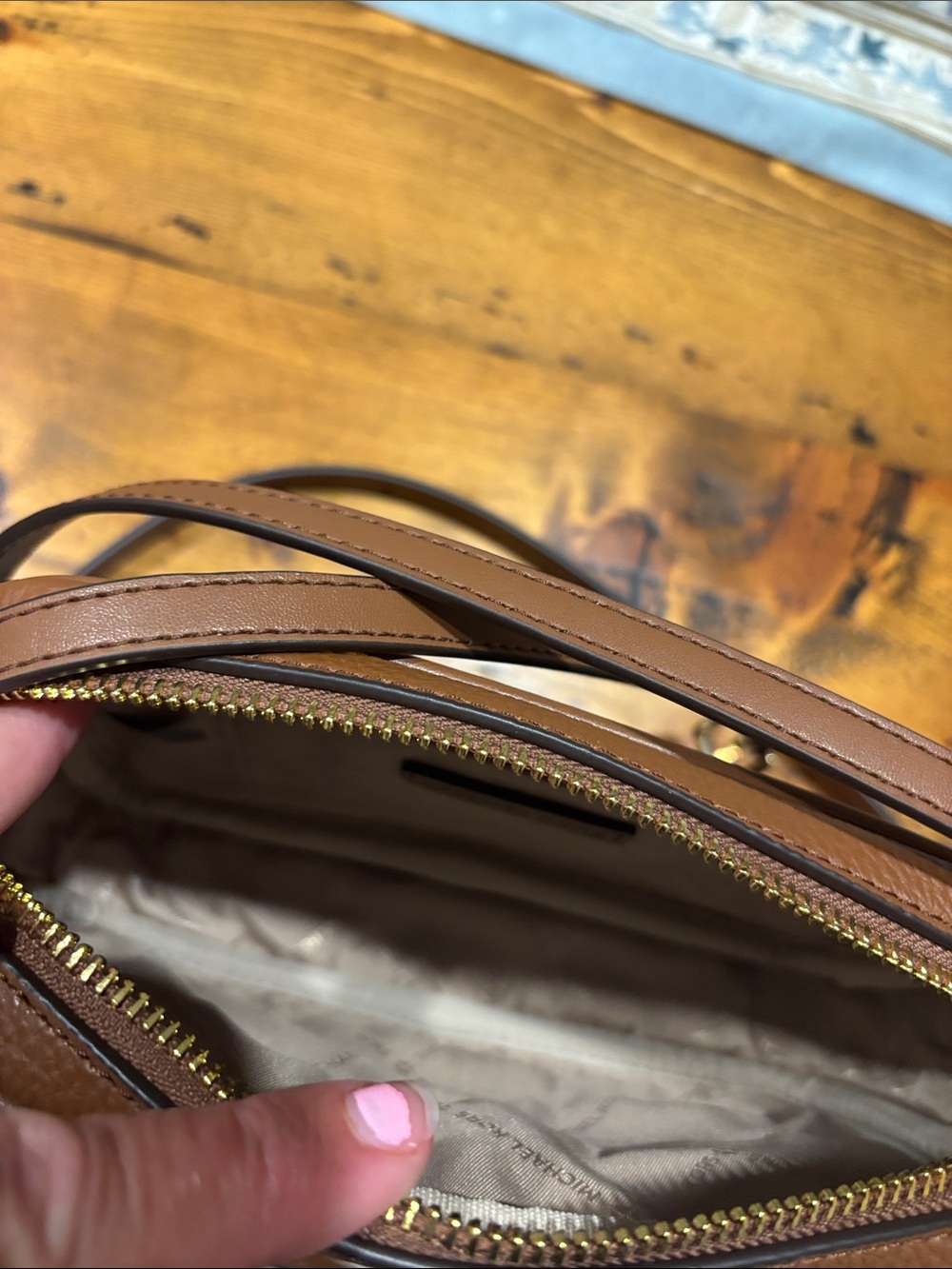 Michael Kors Brown and Dark Brown MK Logo Messenger Bag - Picture 4 of 5